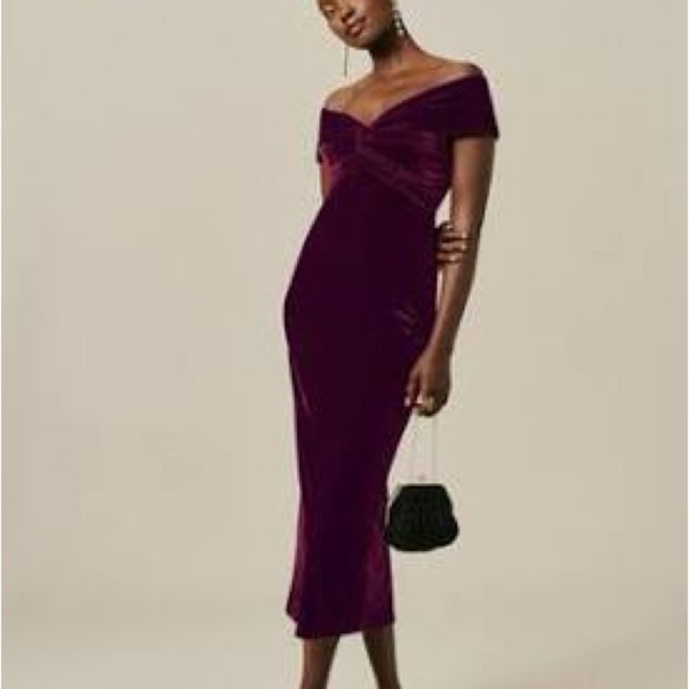 Reformation Toulon velvet burgundy red maroon body on off shoulder dress small